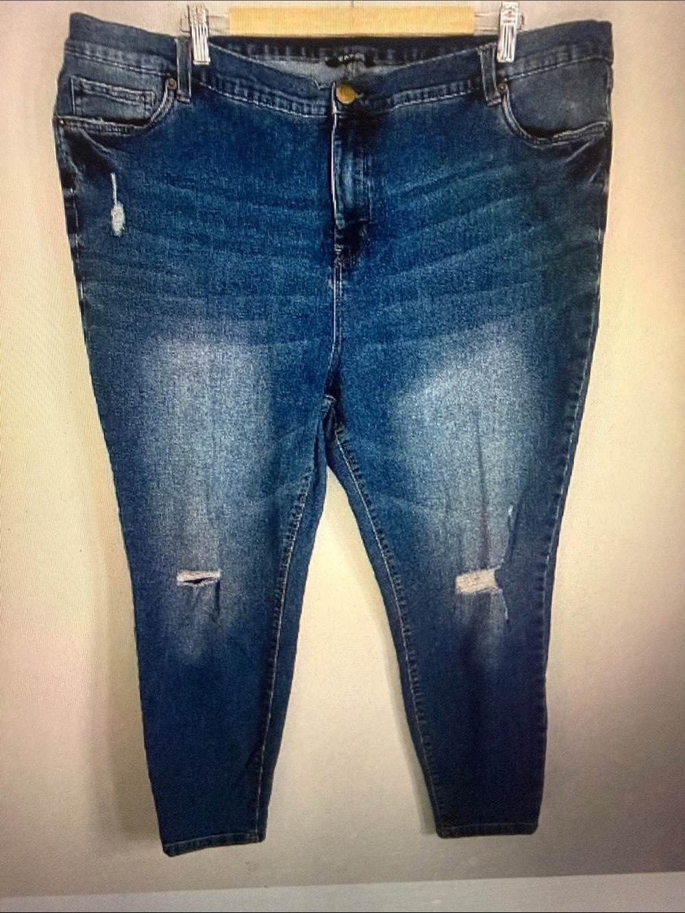 George Women Blue Distressed Straight Leg Denim Jeans Size 24W